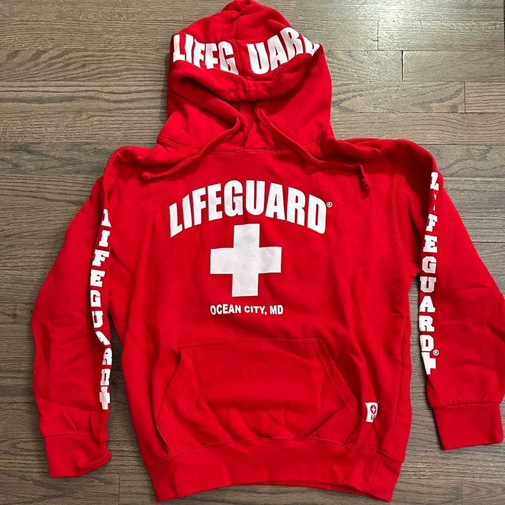 Women’s Red & White Ocean City Lifeguard Hoodie M